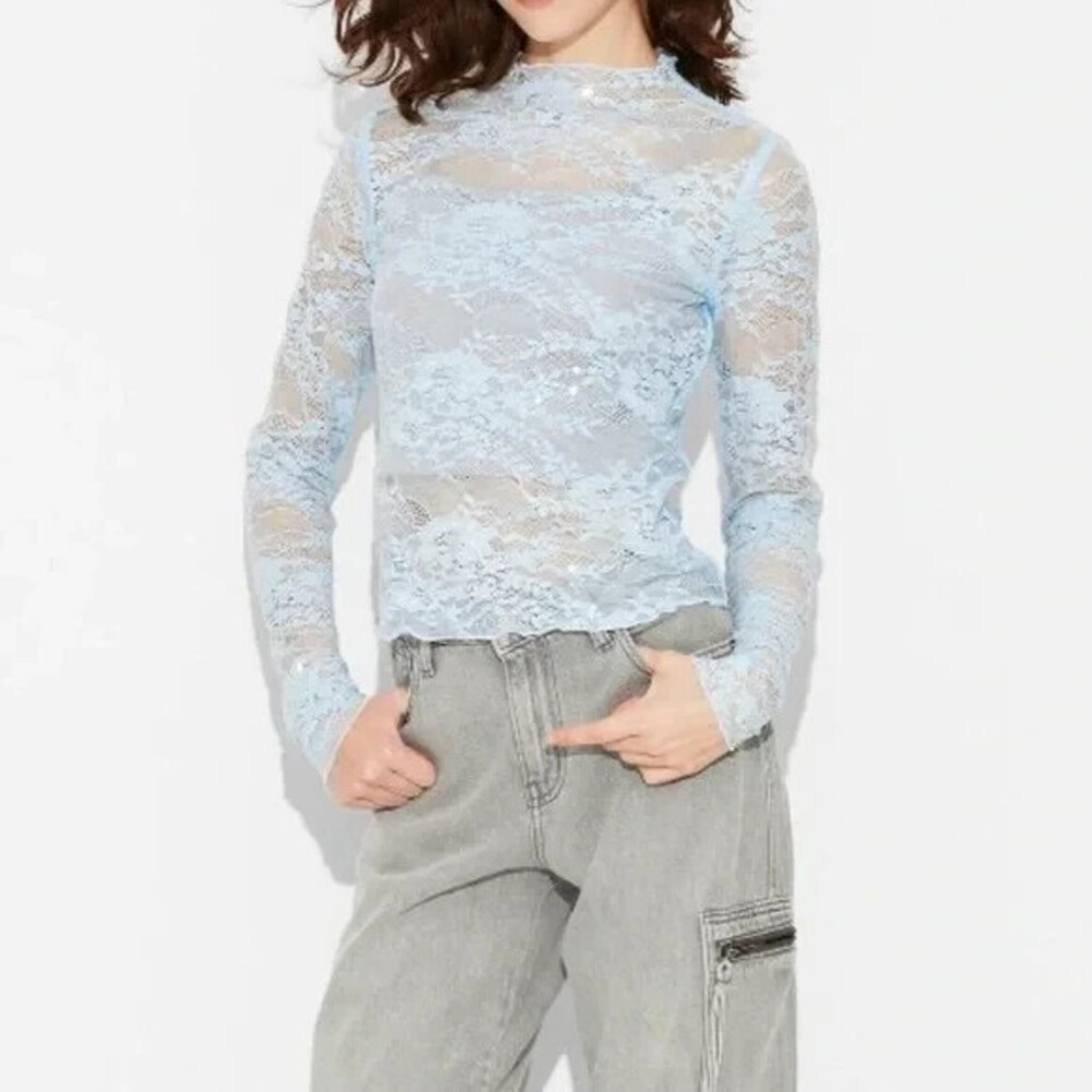 Preloved Wild Fable Long Sleeve Light Blue Sequin Top Size XXS